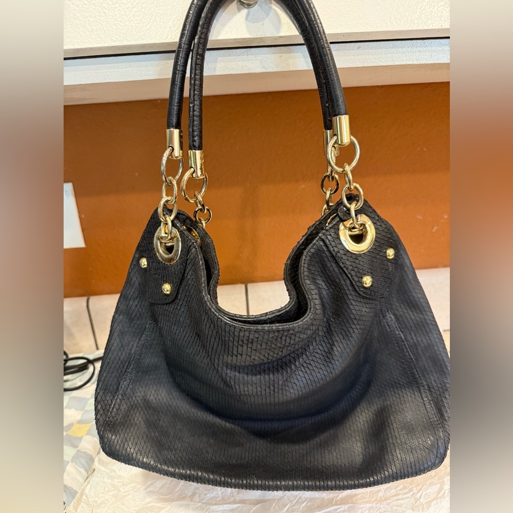 Cynthia Rowley Black and Gold Leather Satchel Bag